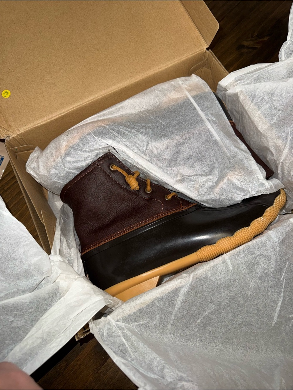 Sperry Women's Brown and Black Duck Boots with Tan Outsole